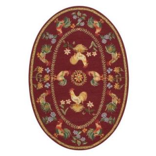 Home Decorators Collection Spring On The Farm Burgundy 4 ft. 6 in. x 6 ft. 6 in. Oval Area Rug 3257165150