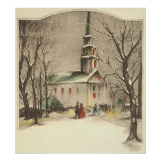 Vintage Religious Christmas, Church, Snow, Winter Print