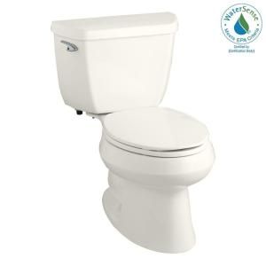 KOHLER Wellworth Classic 2 Piece 1.28 GPF High Efficiency Elongated Toilet in Biscuit K 3575 96
