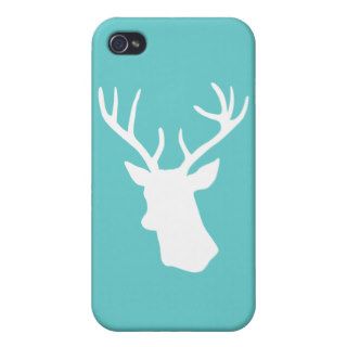 White Deer Head Silhouette   Turquoise iPhone 4 Case