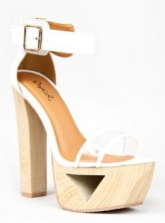 Qupid LAKIE 10X Traiangulr Cut Out Platform Chunky Blonde Wood High Heel Ankle Strap Sandal Shoes Heels Wood Shoes