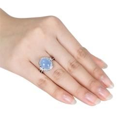 Miadora 14k White Gold Blue Chalcedony and 1/6ct TDW Diamond Ring (H I, SI1 SI2) Miadora Gemstone Rings