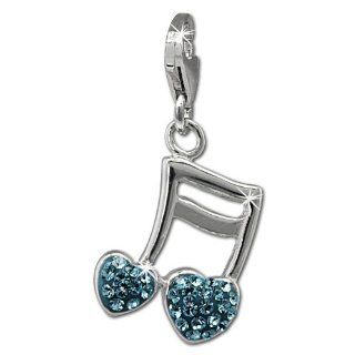 SilberDream Glitter Charm musice note heart with light blue Czech crystals, 925 Sterling Silver Charms Pendant with Lobster Clasp for Charms Bracelet, Necklace or Earring GSC553H SilberDream Jewelry