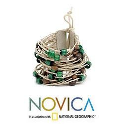 Bamboo and Leather ' Ferns' Wristband Bracelet (Brazil) Novica Bracelets