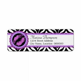Fun Zebra Print, Lipstick Kiss and Purple Lace Custom Return Address Label