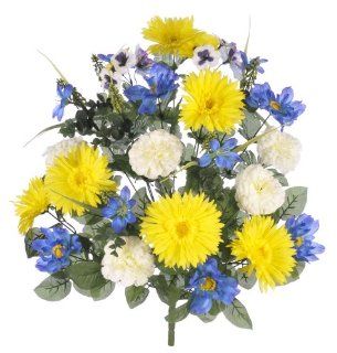 Artificial 24" Blue/Yellow/Cream Daisy/Cosmos/Mum/Pansy Bush   Artificial Flowers