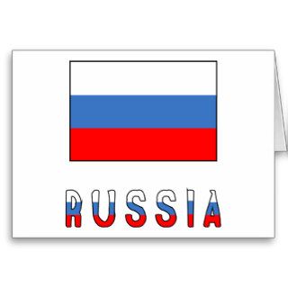 Russia Flag & Word Greeting Cards