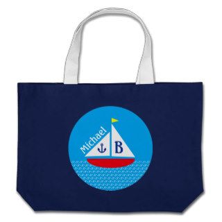 Monogrammed Red Sailboat Marine Nautical Blue Sea Bags