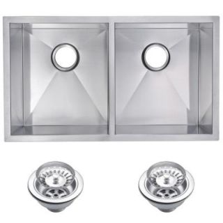 Water Creation Undermount Zero Radius Stainless Steel 31x18x10 0 Hole Double Bowl Kitchen Sink with Strainer in Satin Finish SSS UD 3118A