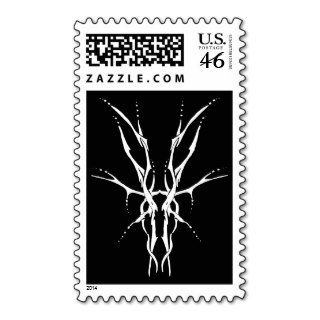 Deer Skull Tribal Tattoo   white on black Postage Stamps