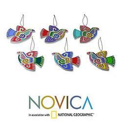 Set of 6 Pinewood 'Maya Bird' Ornaments (El Salvador) Novica Seasonal Decor