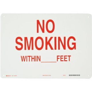 Brady 42714 14" Width x 10" Height B 555 Aluminum, Red on White Sign, Legend "No Smoking Within __ Feet" Industrial Warning Signs