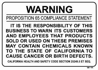 WARNING PROPOSITION 65 COMPLIANCE STATEMENT 10x14 Heavy Duty Plastic Sign  Other Products  
