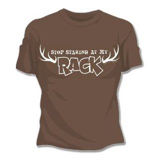 Stop Staring At My Rack Girls T Shirt (Brown) #555 (Girls Medium) Clothing
