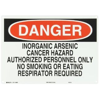 Brady 43505 14" Width x 10" Height B 555 Aluminum, Black and Red on White Chemical and Hazardous Materials Sign, Header "Danger", Legend "Inorganic Arsenic Cancer Hazard Authorized Personnel Only No Smoking or Eating Respirator Req