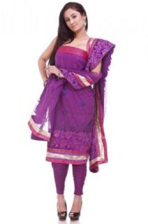 Chhabra 555 Womens Deep Lavender Net Suit Dupatta Unstitched One Size World Apparel Clothing