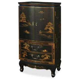 Asian Style Jewelry Armoire   Black Chinoiserie   Furniture