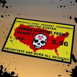 Zombie Hunting Permit No. 556   Yellow & Red Sticker Decal Sticker   KM Outfitters Sports & Outdoors