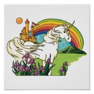 unicorn rainbow castle scene poster