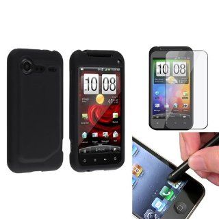 Black Silicone Skin Case + Clear Reusable Screen Protector + Stylus Pen for HTC Droid Incredible S / 2 Cell Phones & Accessories