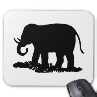 Black and White Elephant Silhouette Mousepad