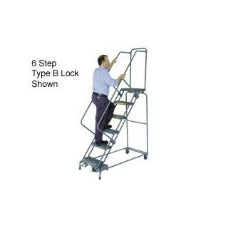 Perforated 24"W 13 Step Steel Rolling Ladder 21"D Top Step   Stepladders  