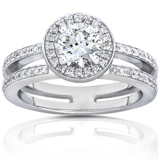 14k White Gold Moissanite and 1/3ct TDW Diamond Engagement Ring (G H, I1 I2) Annello Women's Moissanite Rings