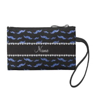 Personalized name blue glitter mustaches change purse