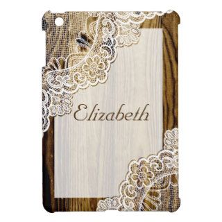 Elegant rustic white corner lace on wood iPad mini covers