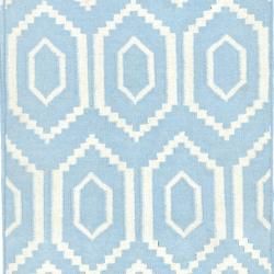 Safavieh Hand woven Moroccan Dhurrie Blue/ Ivory Wool Rug (2'6 x 12') Safavieh Runner Rugs