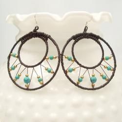 Pretty Blue Turquoise Brass Web Hoop Earrings (Thailand) Earrings