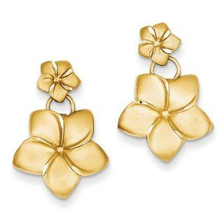 14k Plumeria Dangle Earrings Jewelry