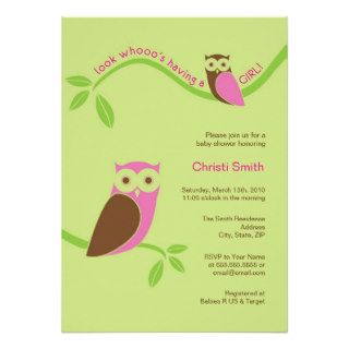 Modern Owl Girl Baby Shower Invitation 5 x 7 Pink/