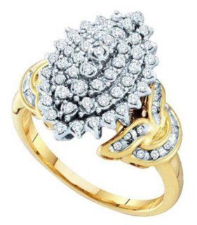 0.5 cttw 10k Yellow Gold Diamond Ladies Marquise Shape Cluster Right Hand Ring (Real Diamonds 1/2 cttw, Ring Sizes 4 10) Jewelry