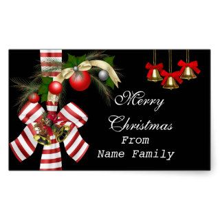 Merry Christmas Black Balls Gold Red Xmas Party Rectangular Sticker