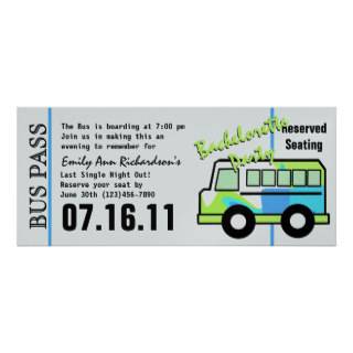 Bachelorette Party Bus Pass Custom Invites