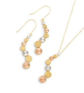14k Tri Color Gold Journey Style Earrings Necklace Set Jewelry Sets Jewelry