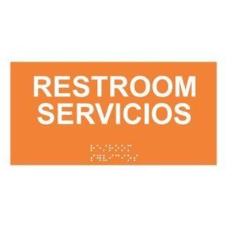 ADA Restroom With Symbol Braille Sign RSMB 545 WHTonORNG Restrooms  Business And Store Signs 