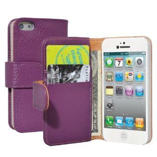 TeckNet iPhone 5 Book Style Genuine Leather Case For New Apple iPhone 5 + 2 iPhone 5 Screen Protectors  Purple Cell Phones & Accessories