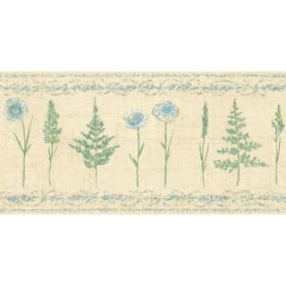 The Wallpaper Company 10.25 in. x 15 ft. Blue and Green Herbs and Wheat Border WC1282581