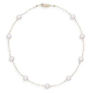 CleverSilver's 16 Inch 14K Yellow Gold Chain With 7mm Grade A Cultured Akoya Pearls Pendant Necklaces Jewelry
