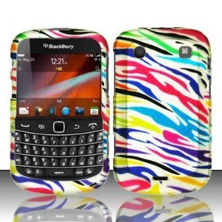 Silver Rainbow Zebra Rubber Texture Blackberry 9900 Bold Touch Snap on Cell Phone Case + Microfiber Bag Electronics