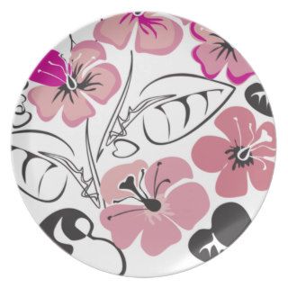 Pink Hibiscus Flowers Dinner Plate