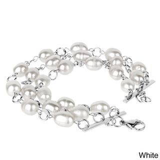 ELYA Stainless Steel FW Pearl 3 strand Bracelet (10 11 mm) West Coast Jewelry Pearl Bracelets