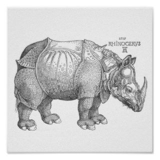 Rhinoceros Woodcut Print