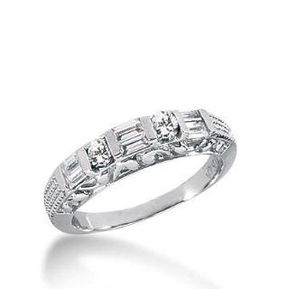 Diamond Wedding Ring 2 Round Stone 0.10 ct 6 Straight Baguette 0.05 ct Total 0.50 ctw. 547 WR2138 Wedding Bands Wholesale Jewelry