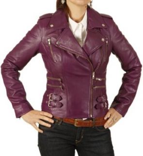 Simons Leather Women's Cross Zip Leather Biker Jacket Leather Outerwear Jackets
