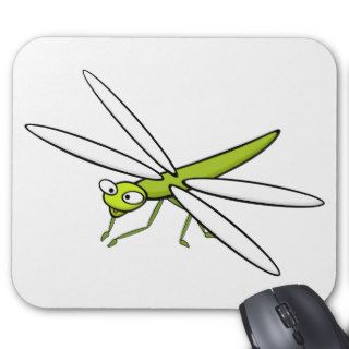 Cute Lime Green Cartoon Dragonfly Mousepads