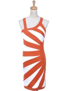 Anna Kaci S/M Fit Orange White Skin Tight Trendy Chic Glam Fashion Bandage Dress