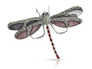 Sterling Silver Marcasite & Enamel Dragonfly Brooch Jewelry